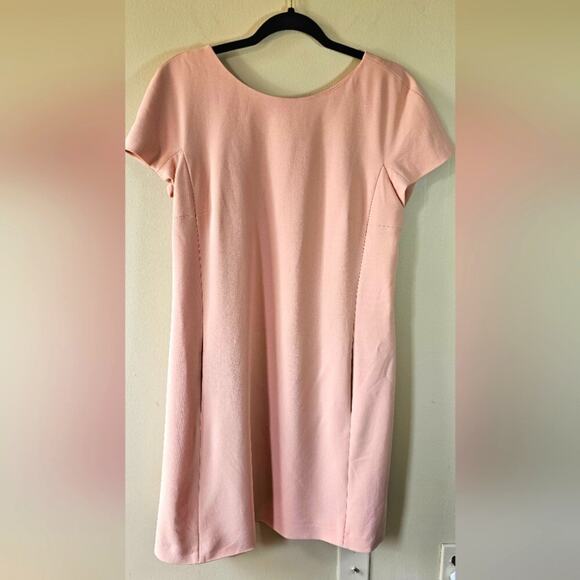 Theory Pencil Sheath Dress 10 Peach Pink High Neck Scoop Back Work Wear Preppy - Picture 1 of 12
